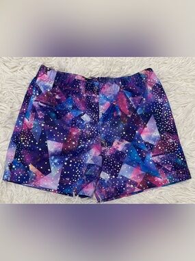 Danskin Now Galaxy-Print Athletic Shorts in Purple, Blue & Pink